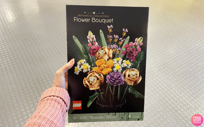 Hand Holding LEGO Icons Flower Bouquet Building Decoration Set