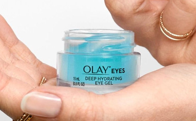 Hand Holding Olay Deep Hydrating Eye Gel