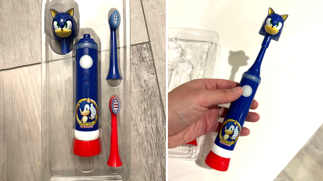 Hand Holding a Firefly Sonic The Hedgehog Toothbrush