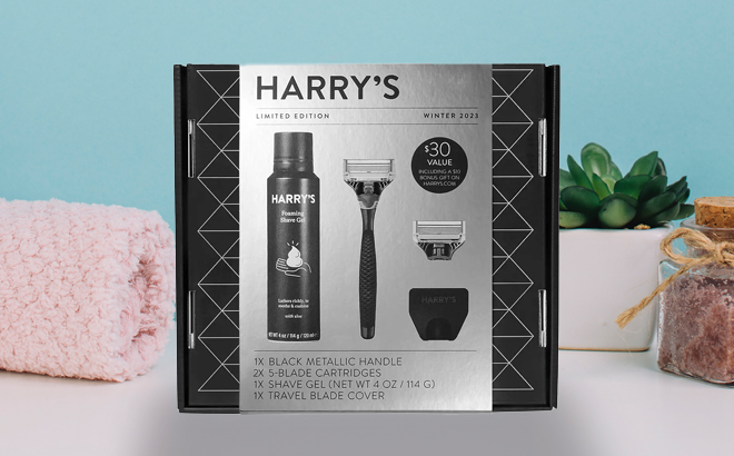 Harrys Holiday Shaving Kit on a Table