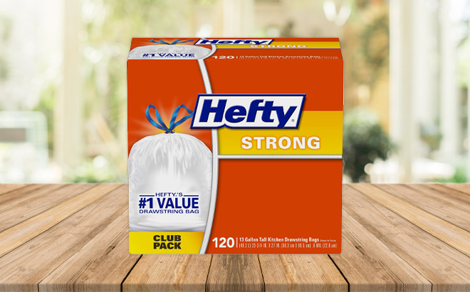 Hefty Strong Tall Kitchen Trash Bags on the Table