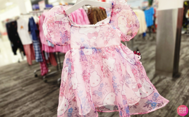 Hello Kitty Girls Floral Organza Puff Sleeve Dress