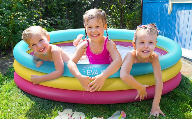 Kids are playing in Inflatable Kiddie Pool