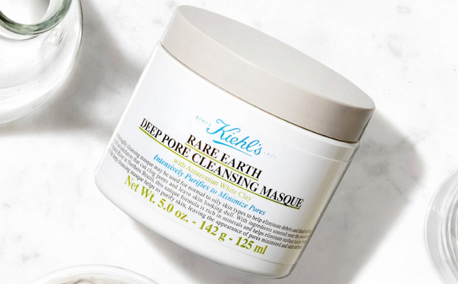 Kiehls Rare Earth Pore Cleansing Masque on a Marble Table