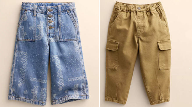 Lauren Conrad Girls Loose Fit Denim Jeans on the left and Lauren Conrad Kids Cargo Pants on the right