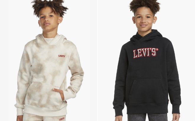 Levis Haze Effect Logo Hoodie and Sherpa Lined Pullover