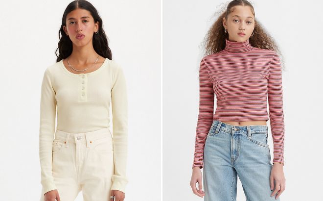 Levis Sierra Henley Shirt and Moon Ribbed Turtleneck Top