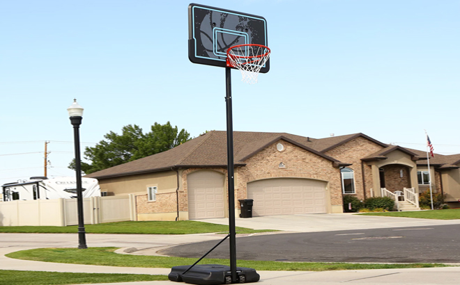 Lifetime Adjustable Basketball Hoop in a Backyard