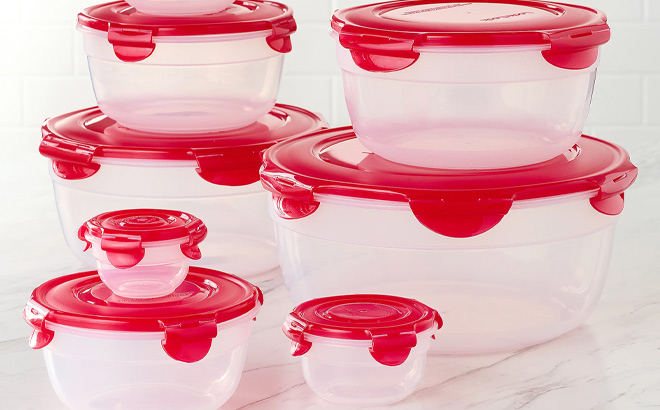 LocknLock 8 Piece Nestable Bowl Set in Red Color