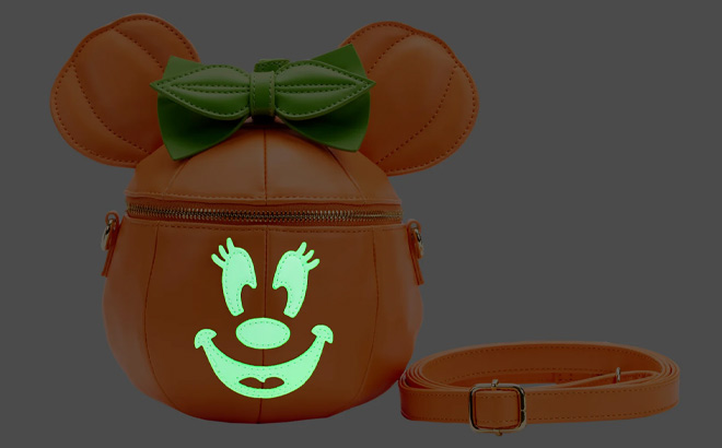 Loungefly Disney Glow Face Pumpkin Minnie Figural Crossbody Bag 1