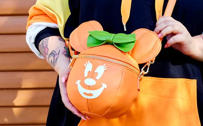 Loungefly Disney Glow Face Pumpkin Minnie Figural Crossbody Bag