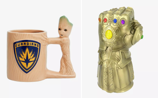 Marvel Guardians Of The Galaxy Groot Figural Mug and Avengers Infinity Gauntlet Coin Bank