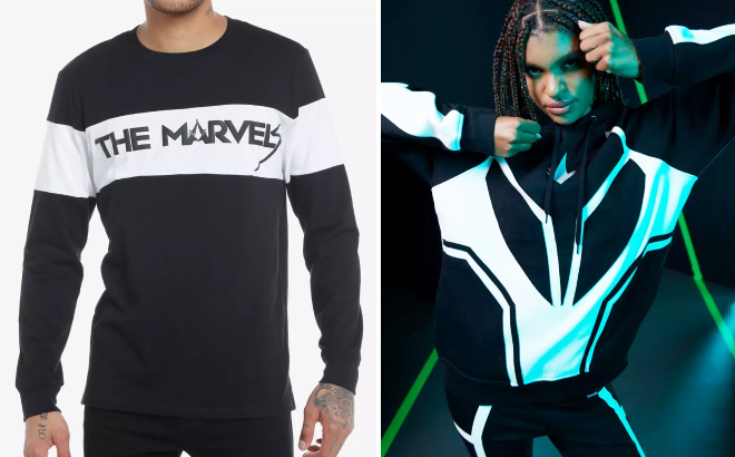 Marvel The Marvels Logo Long Sleeve Shirt and Photon Girls Hoodie