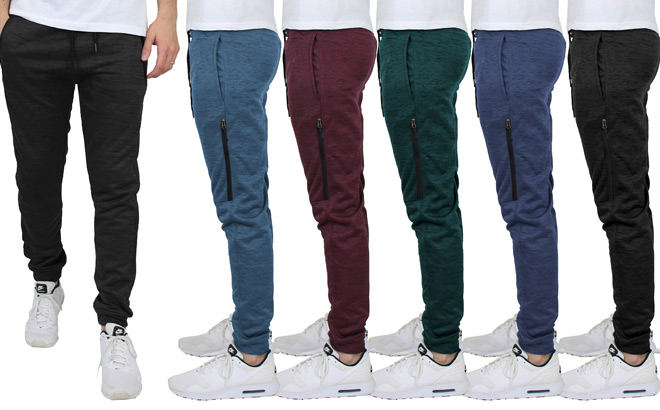 Men Wearing 3 Pack Fleece Lined Tech Joggers