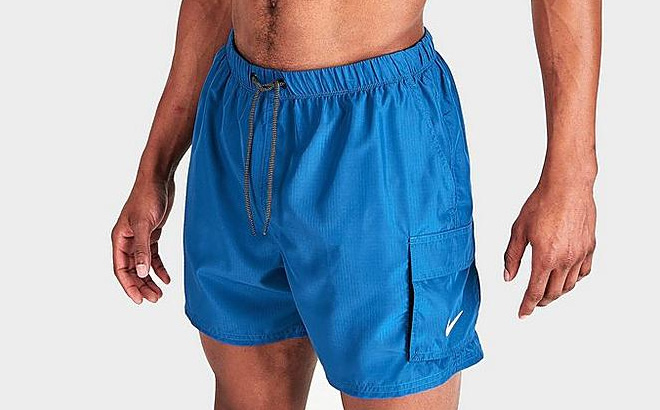 Men in Nike Packable Cargo Volley 5 Inch Swim Shorts