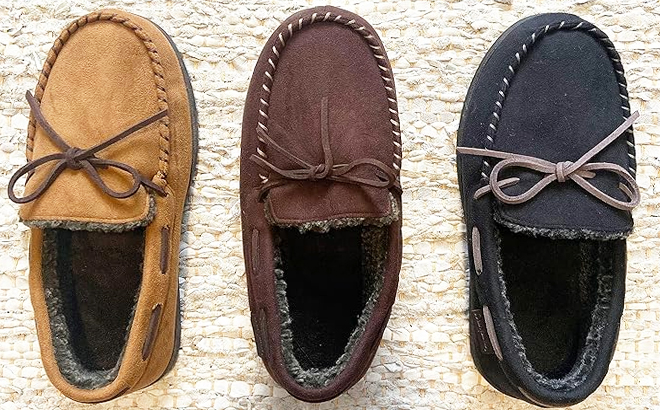 Mens Toby Microsuede Moccasin with Tie Slipper in various colors