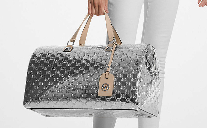 Michael Kors Grayson Extra Large Logo Weekender Bag in Silver