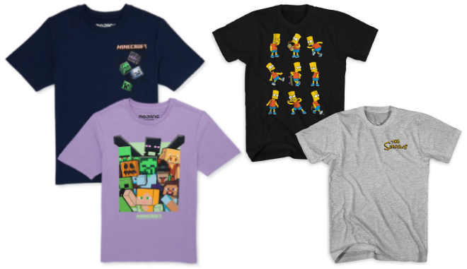 Minecraft Blocks and The Simpsons Bart Faces Kids Graphic Tee 2 Pack