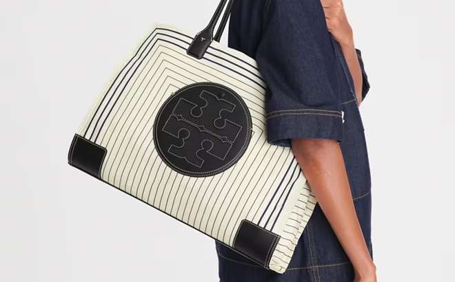 Model Wearing Tory Burch Ella Printed Tote Bag