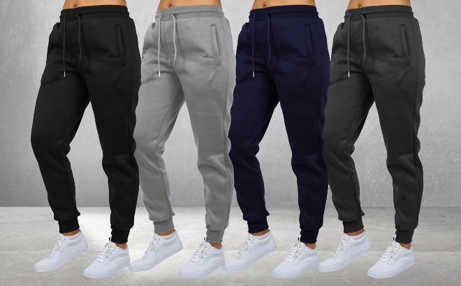 Models Wearing Jogger Pants in Four Colors
