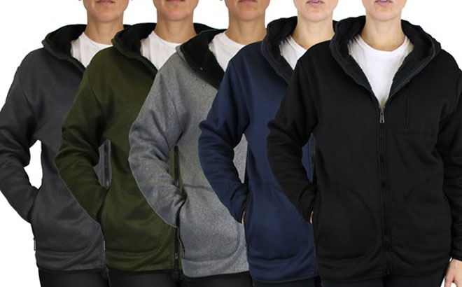 Models Wearing Oversize Loose Fit Tech Sherpa Fleece Lined Zip Hoodie