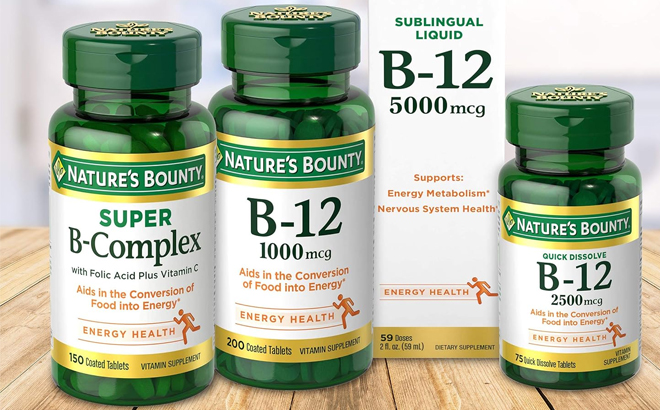 Natures Bounty Vitamin B12 1000mcg 100 Tablets on a Table