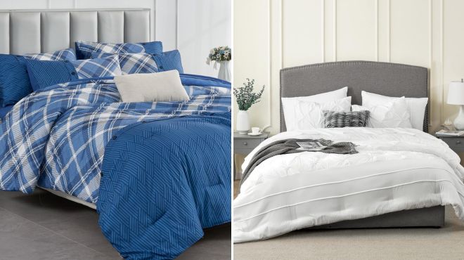 Navy Blue Comforter Set Queen with Sheet and Hansleep Pintuck Queen Size Bed Set White 7 piece