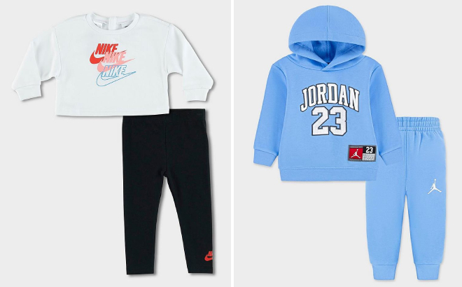 Nike Baby Glow Time Long Sleeve Shirt and Leggings Set and Jordan Toddler Jersey Hoodie and Jogger Pants Set