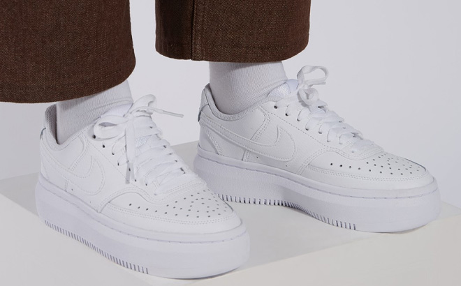 Nike Court Vision Alta Leather Platform Sneakers in White Color