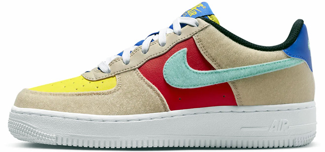 Nike Kids Air Force 1 LV8 Shoes on a White Background in a Multi Color