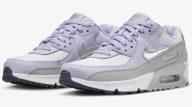 Nike Kids Air Max 90 LTR Shoes on a Gray Background