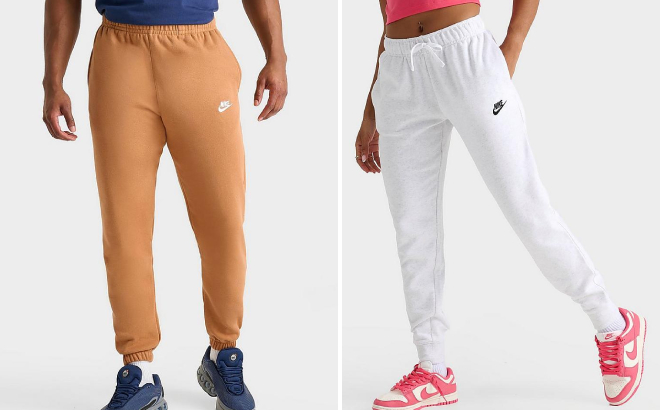 Nike Sportswear Club Mens Jersey Jogger Pants and Womens Fleece Mid Rise Jogger Pants