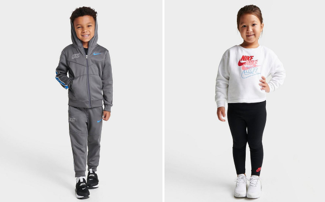 Nike Toddler Taped Full Zip Jacket and Jogger Pants Set and Glow Time Sweatshirt and Leggings Set