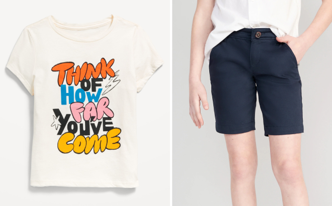 Old Navy Girls Graphic T Shirt and Twill Bermuda Shorts