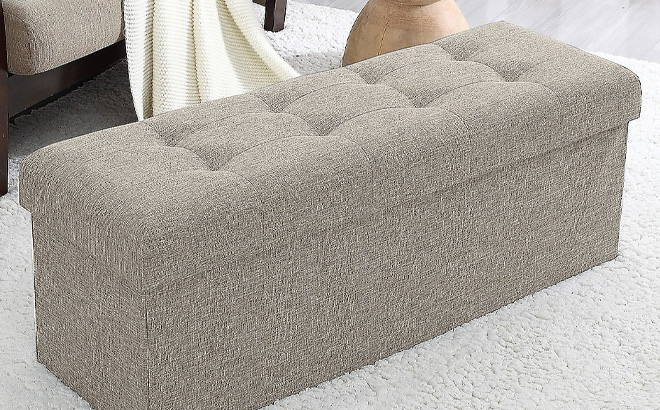 Ornavo Home Linen Large Storage Ottoman Bench in Beige