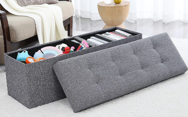 Ornavo Home Linen Large Storage Ottoman Bench in Gray