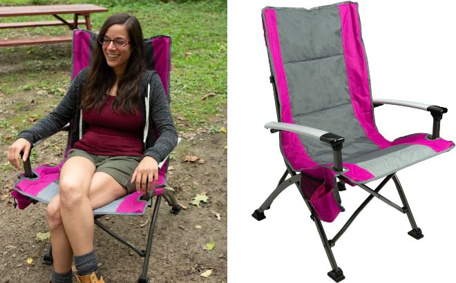Ozark Trail High Back Camping Chair in Pink Color