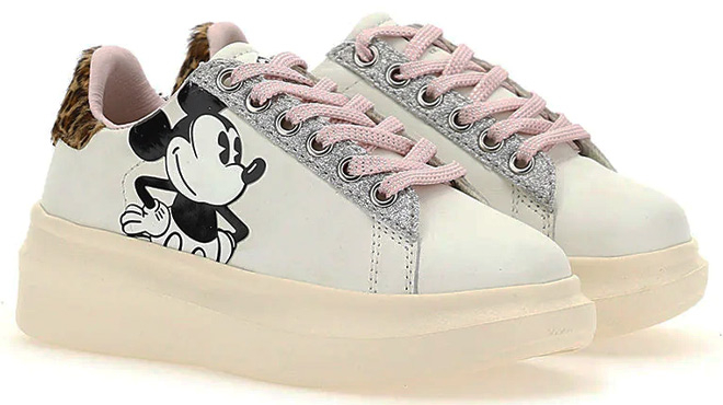 Pair of Master of Arts White Leopard Tab Platform Mickey Sneakers