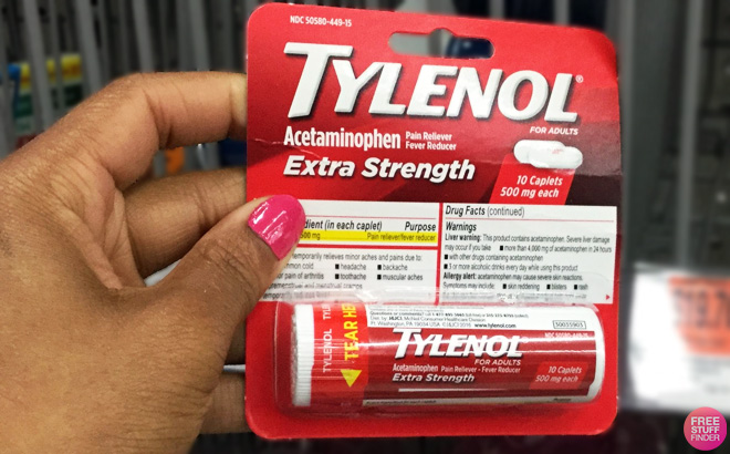 Person Holding Tylenol Extra Strength Caplets 10 Count