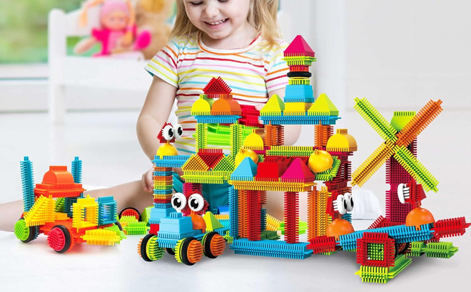 PicassoTiles 120 Piece Bristle Shape Building Blocks Accessories Set