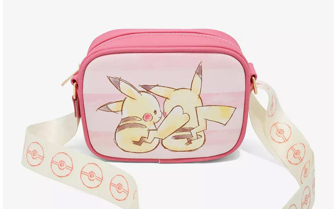 Pokemon Pikachu Love Fruit Crossbody Bag on a Gray Background