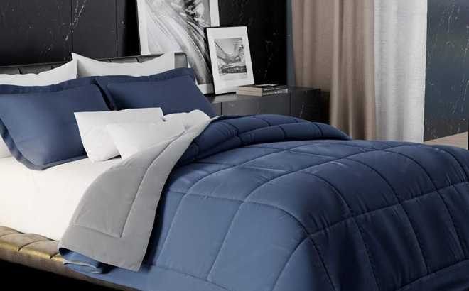 Queen 3 Piece Lightweight Reversible Comforter Set in Blue