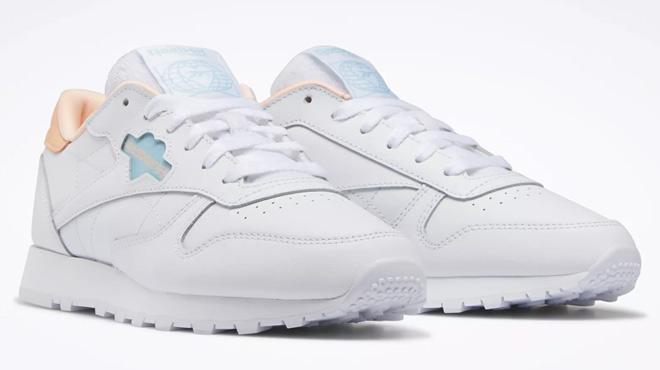 Reebok Classic Leather Womens Shoes on a Gray Background