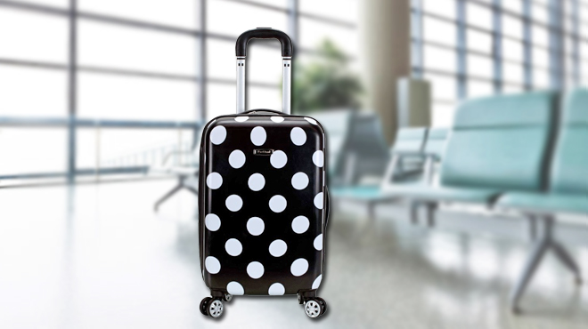 Rockland Laguna Beach Hardside Spinner Wheel Luggage Black Dot