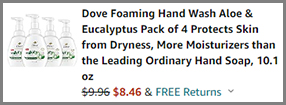 Screenshot of Dove Foaming Hand Wash 4 Pack Final Price at Amazon Checkout Page