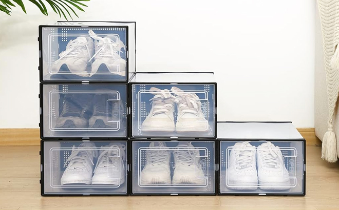 Shoe Storage Boxes with Shoes Inside on the Floor