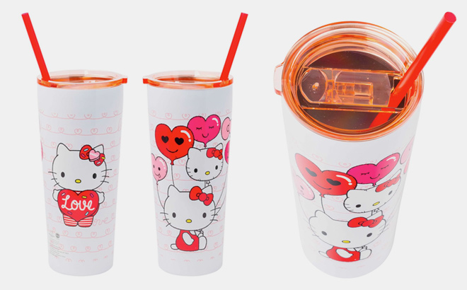 Silver Buffalo Sanrio Hello Kitty Heart Balloons Double Walled Stainless Steel Tumbler