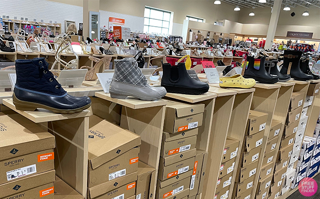 Sperry Boots Displayed on Boxes at DSW