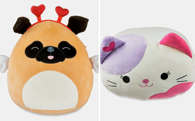 Squishmallows Official Plush 12 inch Brown Pug Dog and 12 inch Pink And Purple Calico Cat