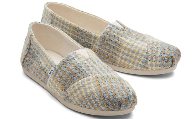 TOMS Womens Alpargata Blue Plaid Tweed Shoes